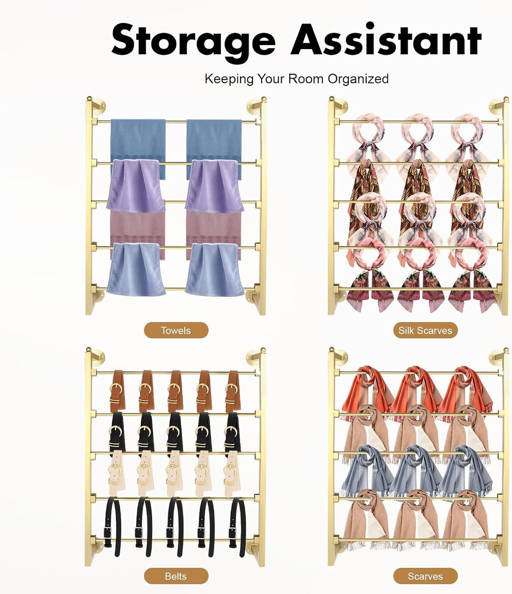 5 Tier Wall Mounted Tie Rack Scarf Display Stand Belt Pants Hangers Scarves H...