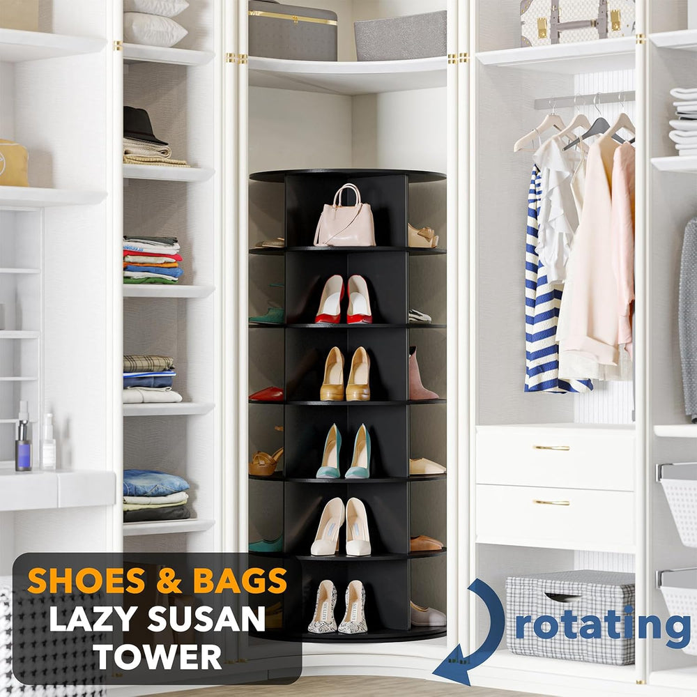 SpaceAid Black 6-Tier Spinning Rotating Shoe Rack Organizer, Shoe Display Tow...