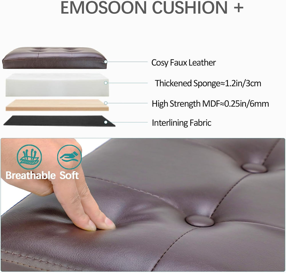 18 Inches Cube Storage Ottoman, Faux Leather Collapsible Square Folding Ottom...