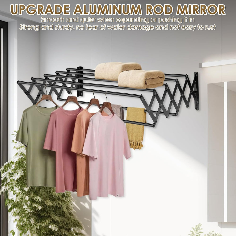 XL-31.5" Wall Clothes Drying Rack, Retractable Mounted Rack Black