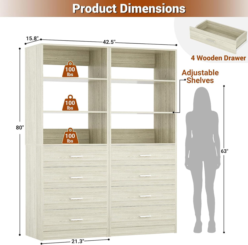 Aheaplus Closet Drawers Organizer System, 3.54FT Wood Closet System with 4 Dr...