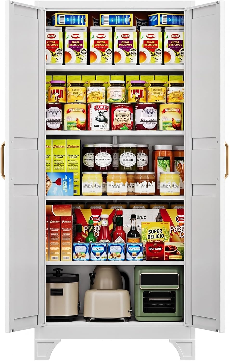 75" H Metal Storage Cabinet with 2 Doors and 4 Shelves,Tall Kitchen Pant...