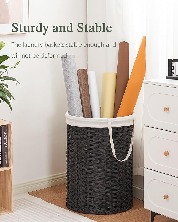 Laundry Basket Round Rattan Laundry Hamper 29.1 Gal Handwoven Large Wicker