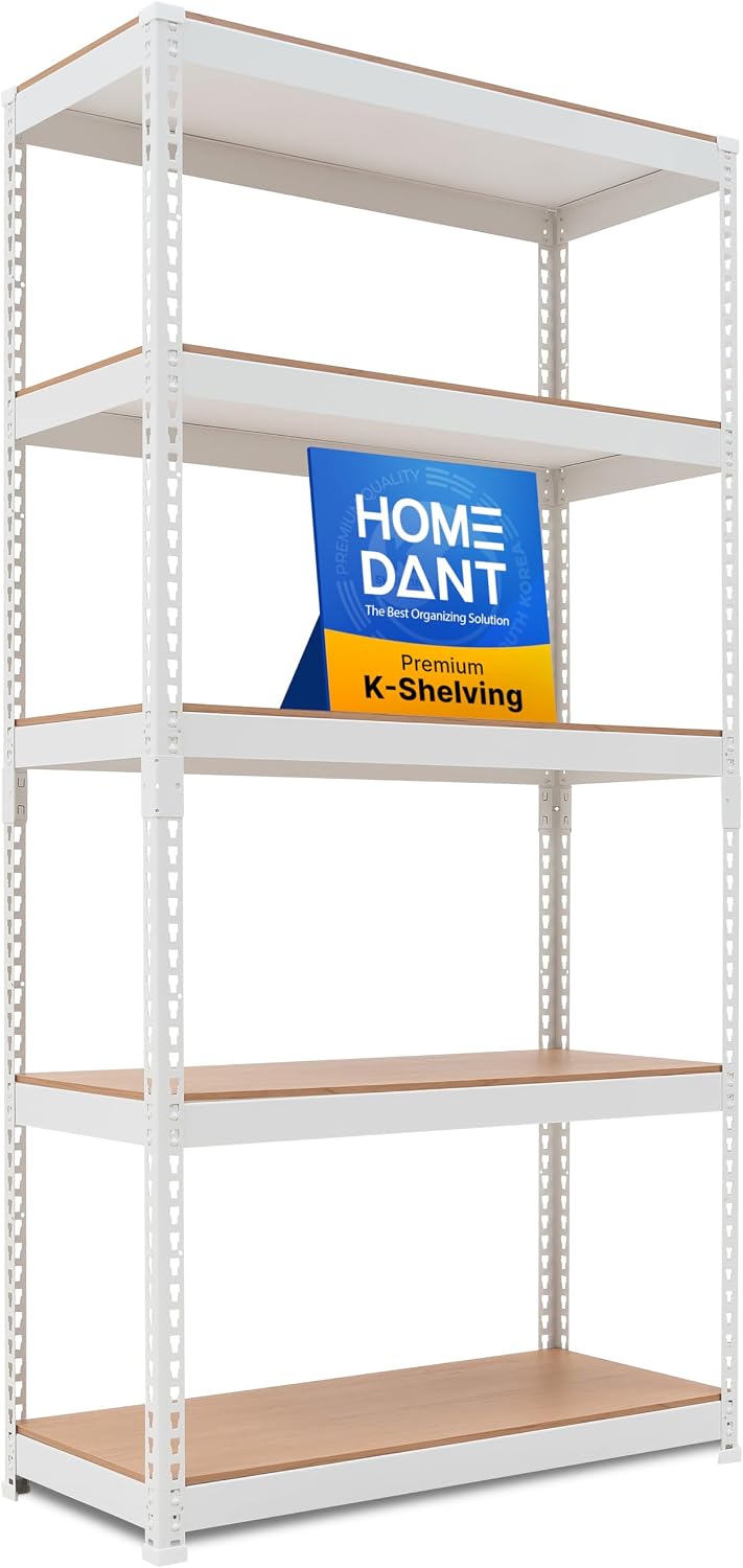 White 35.9" W 5 Tier Storage Shelves Garage Shelving Unit Metal