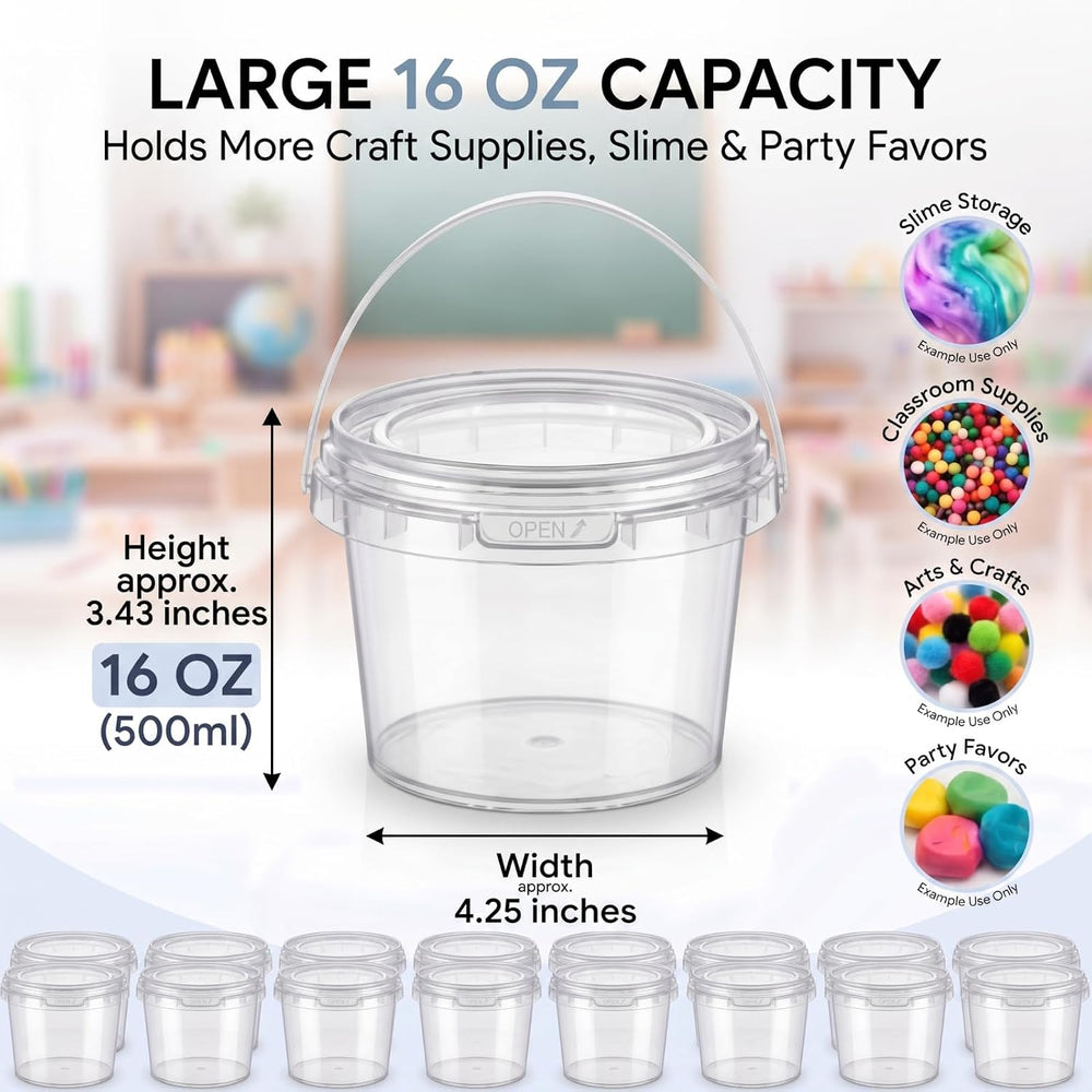 Maxcheck 100 Pcs 16oz Plastic Bucket with Lids and Handles Bulk, Clear