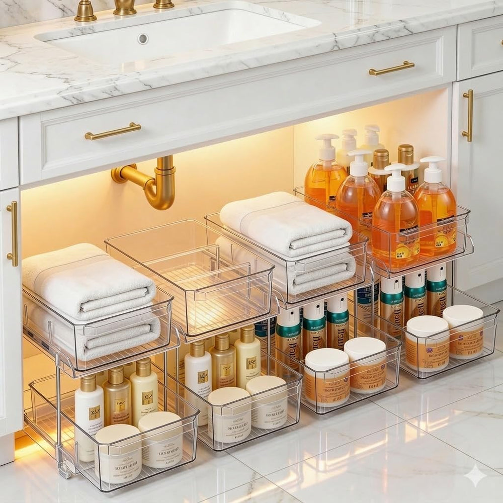 Masirs 2-Tier Clear Pull-Out Drawer Organizer - Sleek, Compact & Sturdy M...