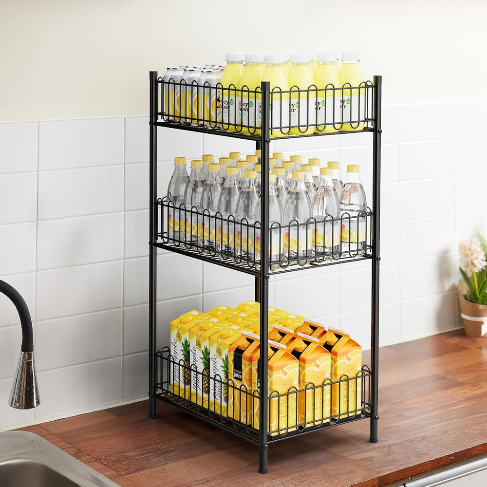 OYEAL Water Bottle Holder Rack 3 Tier Soda Drink Organizer Vertical Metal Foo...