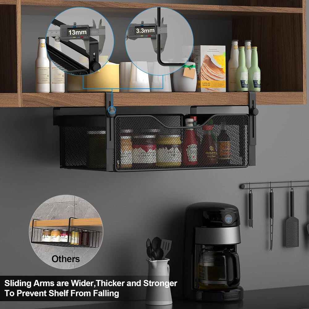 AmonHouseware 2Pack Under Shelf Basket Storage,Adjustable Hanging Arm,Black