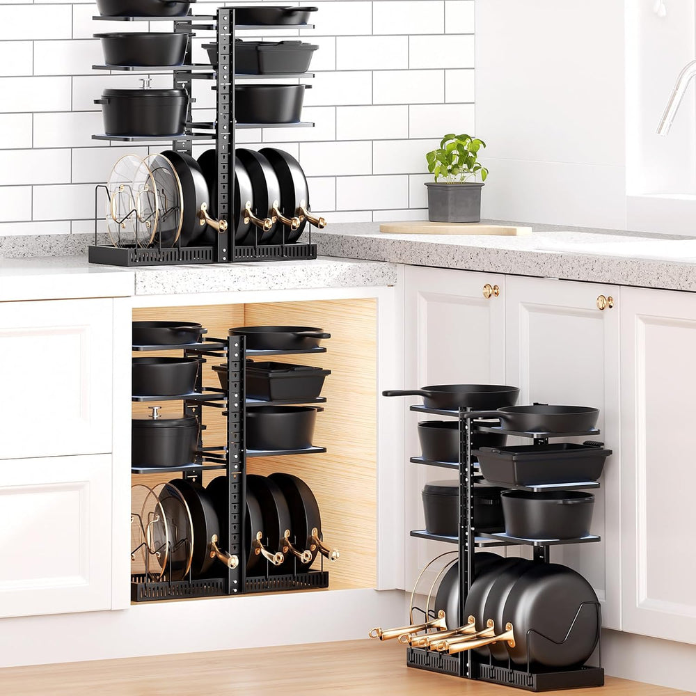 LAMU Pots and Pans Organizer under Cabinet, Kitchen Storage Rack, Black