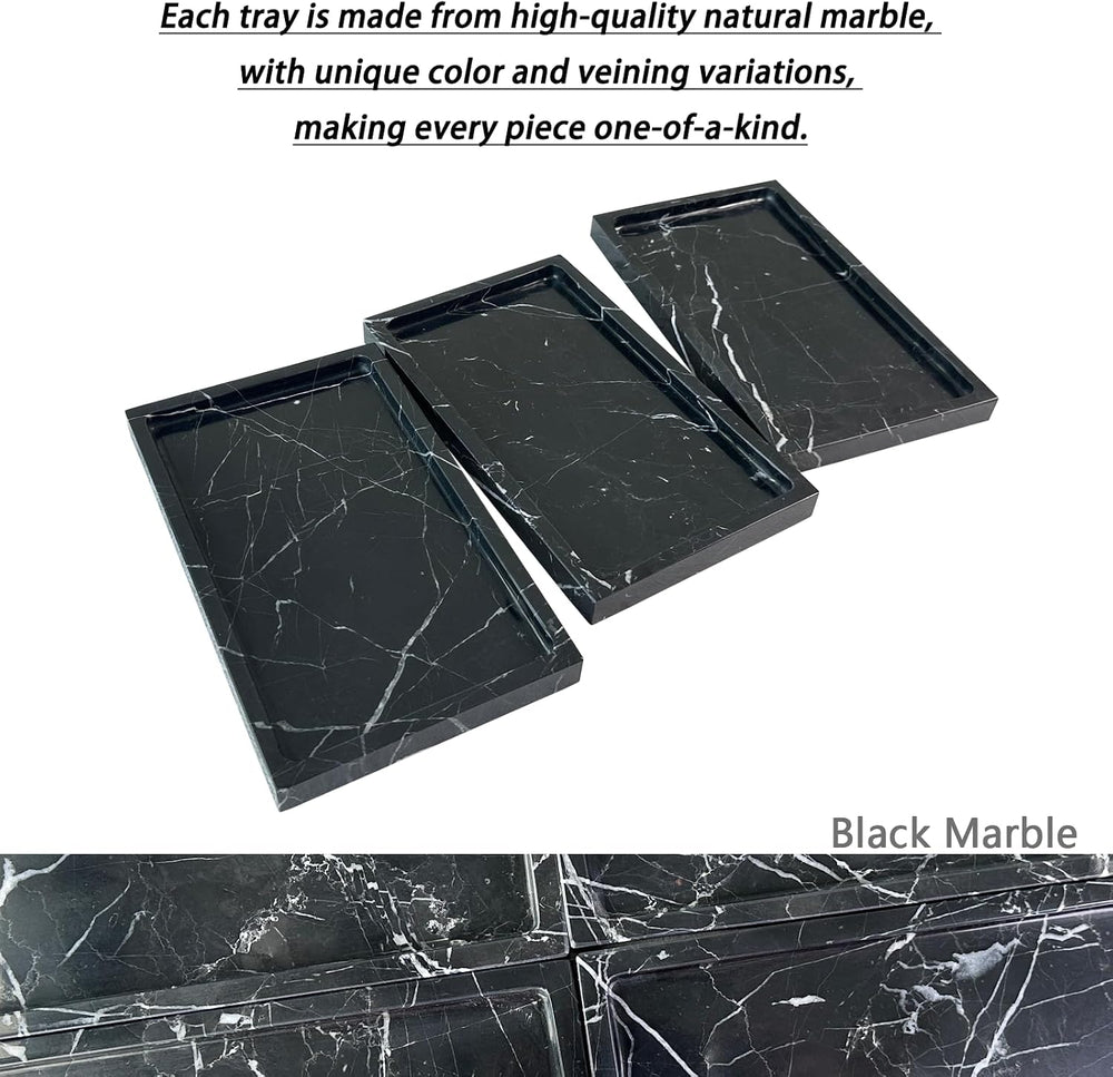 Natural Black Marble Vanity Tray, 9.8"x5.9"