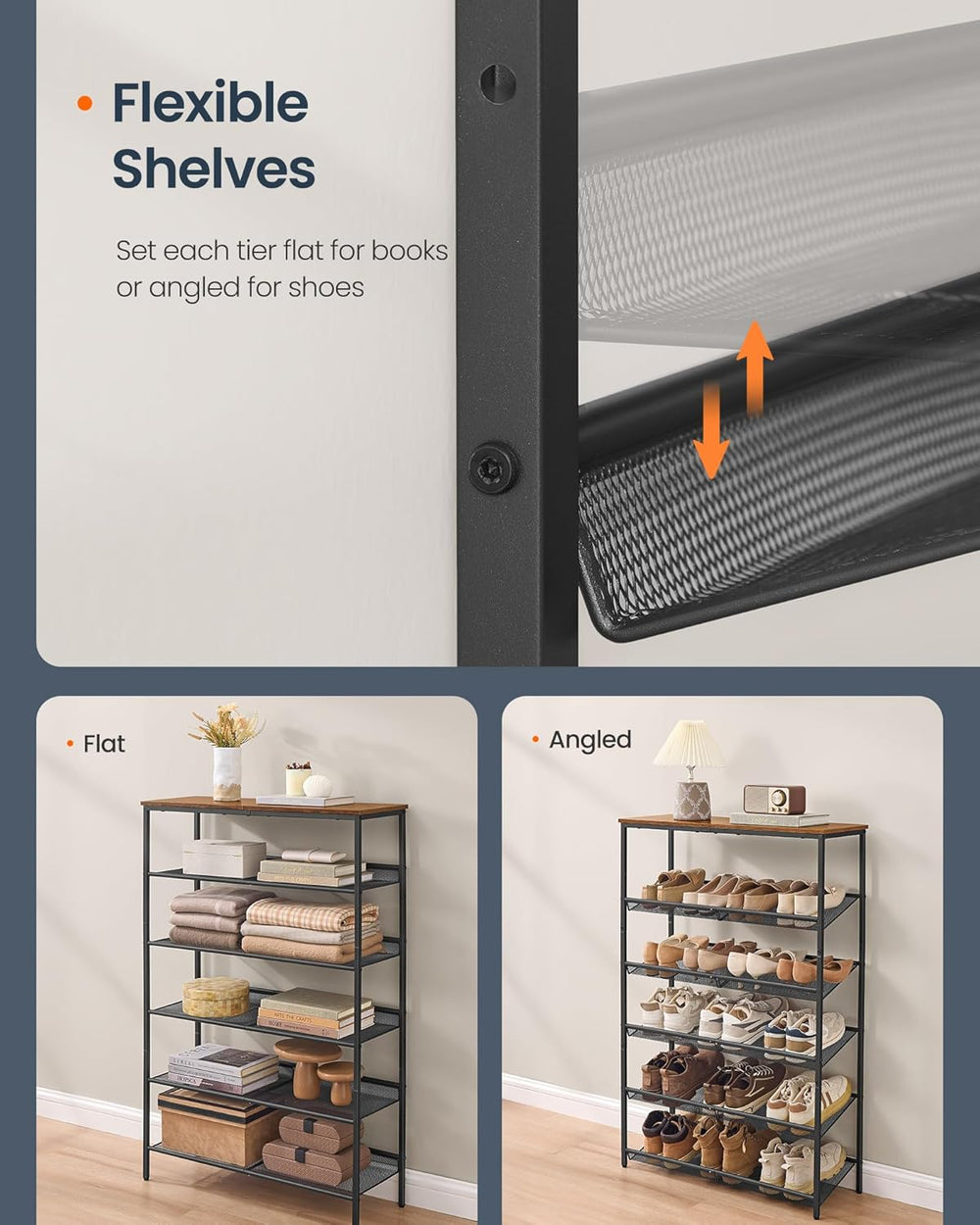 SONGMICS HOME 6 Tier Shoe Storage Organizer, Freestanding Shoe Rack, Dense Me...
