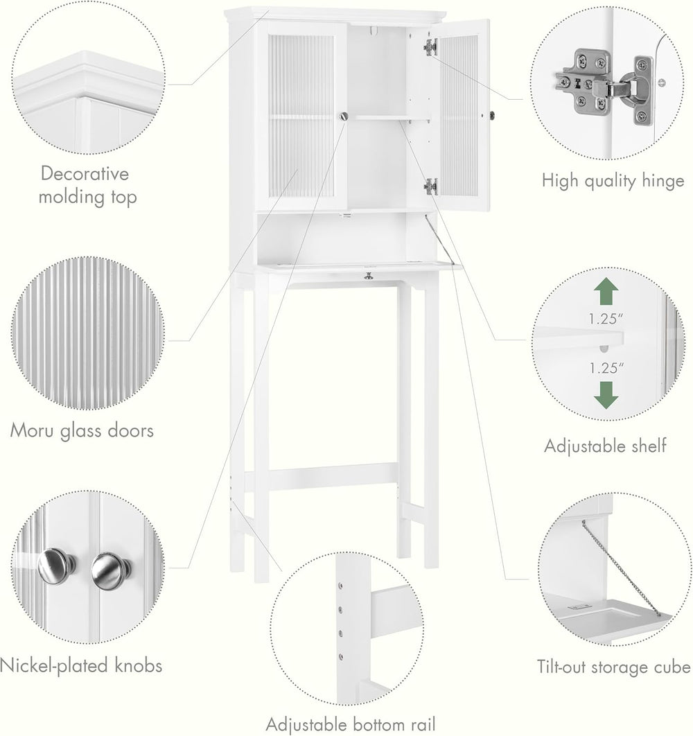 Spirich Over the Toilet Storage Cabinet with Moru Glass Doors, White