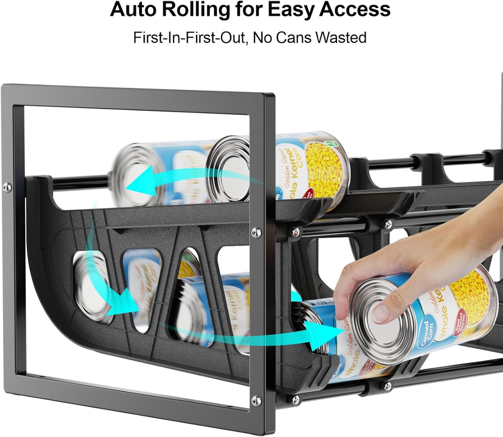 iSPECLE Can Organizer for Pantry - Auto-Rolling, Expands to Hold 60 Cans