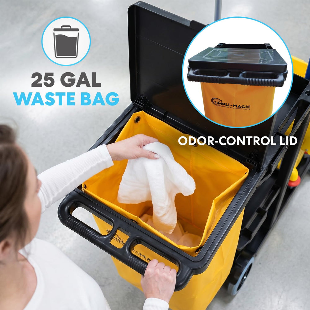 Simpli-Magic Commercial Cleaning Cart with Waste Bag & Lid, Janitorial Ut...