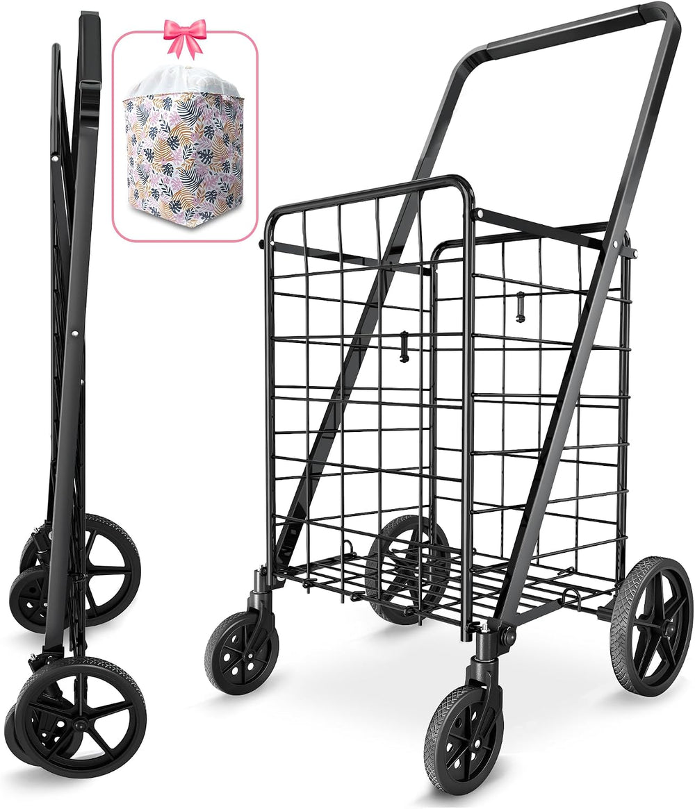 Folding Shopping Carts for Groceries,220lb Rolling Utility Cart with Wheel