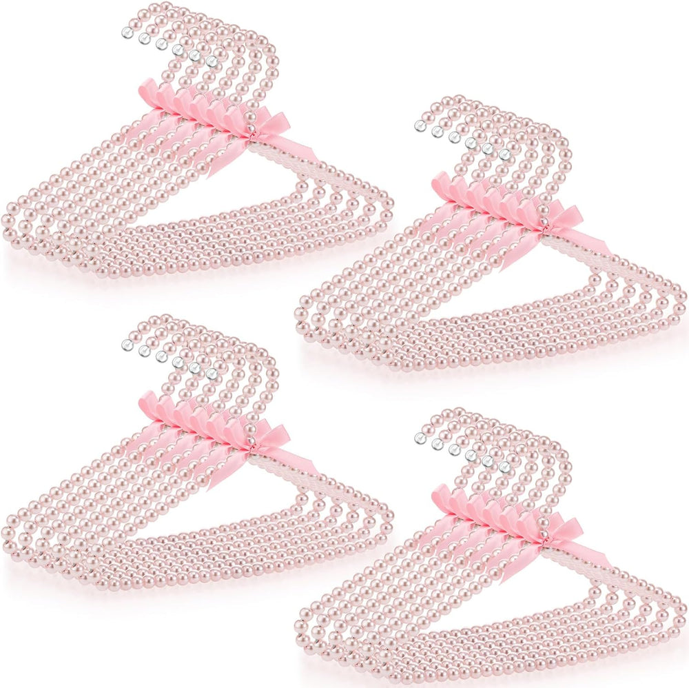 Threan Pink 24 Pcs Pearl Beaded Clothes Hanger Mini Pearl Hangers