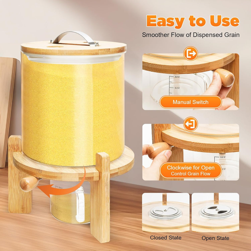 Rice Dispenser, Grain Dispenser Glass Bucket, Cereal Storage Dispenser, Large...