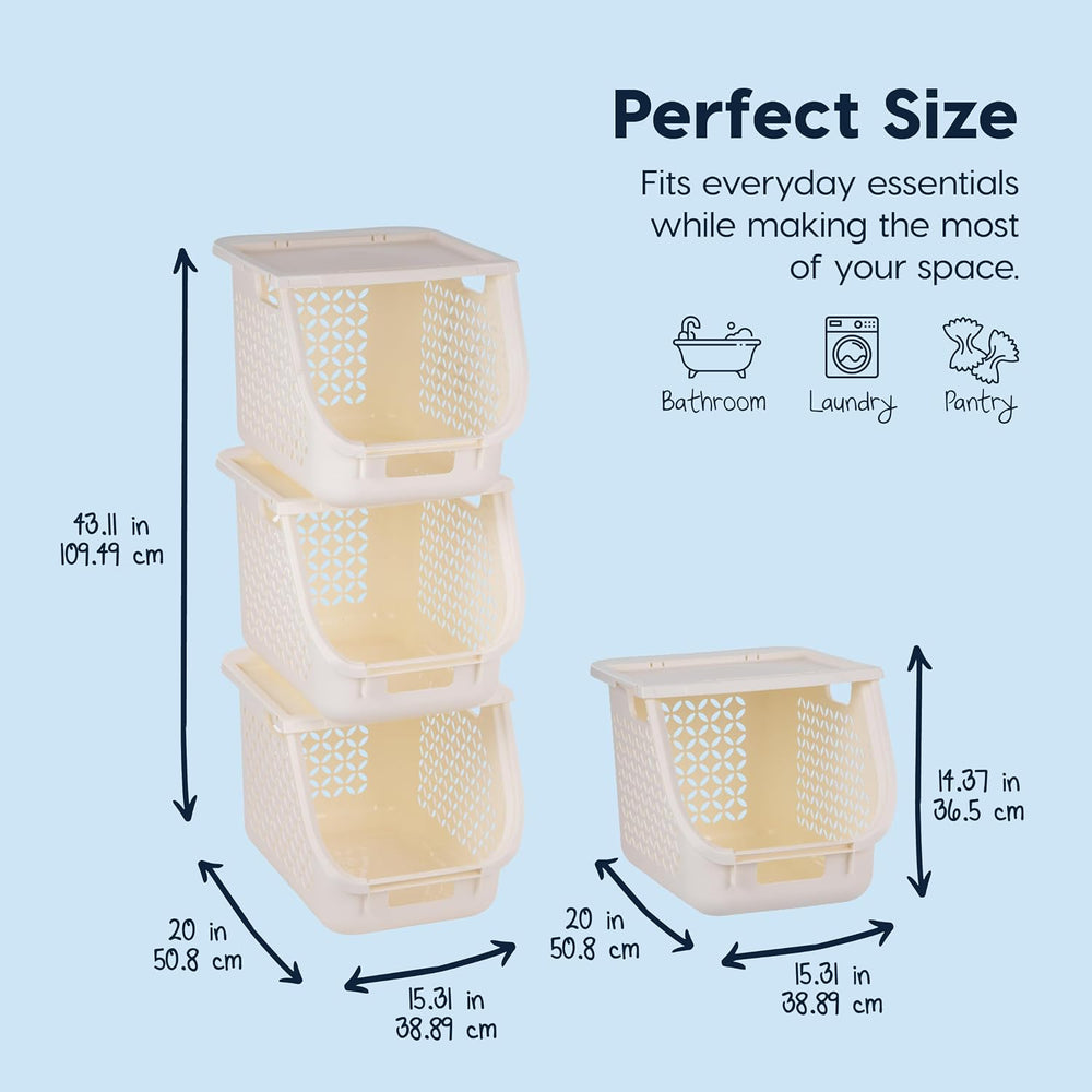IRIS USA Laundry Basket Hamper, 40L - 3 Pack, Sorter Bin with Lids, White