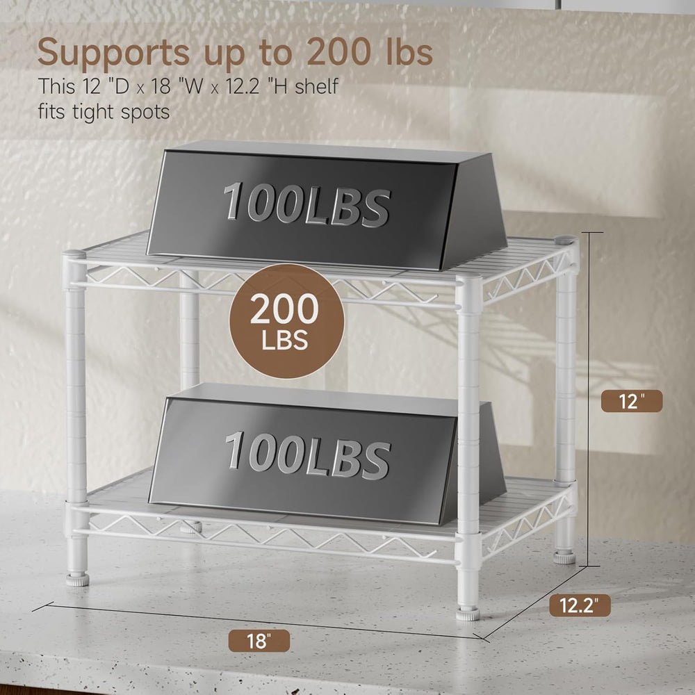 Golpart Small 2 Tier Shelves Storage Wire Shelving Unit Metal Shelf Gasket
