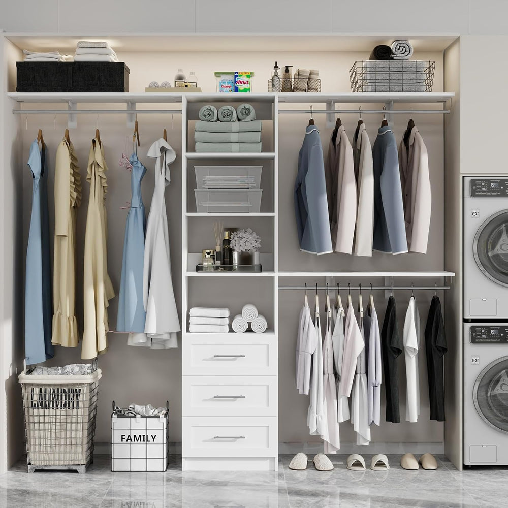 Closet System with Drawers, 5-8FT Closet Organizer Systems with Expandable Ha...