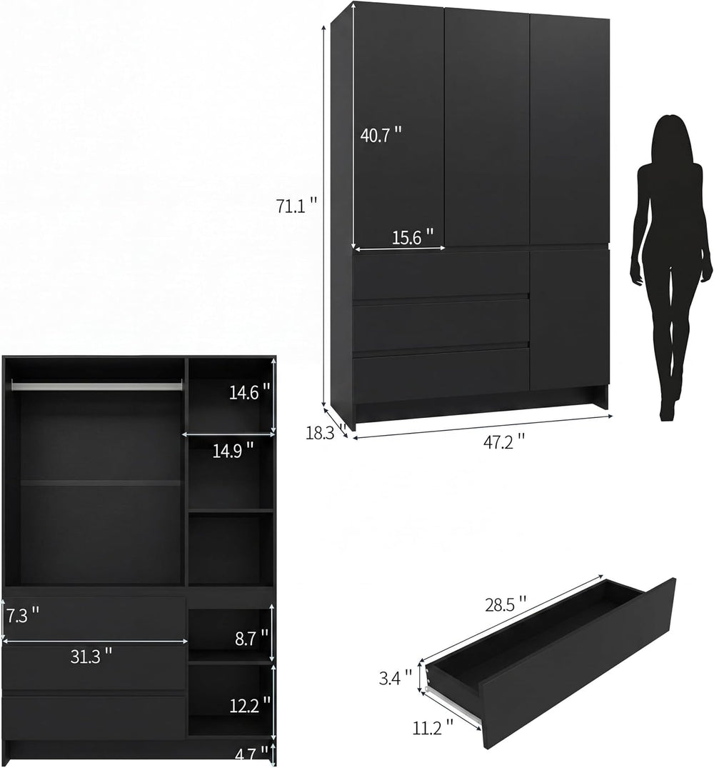 VOWNER Armoire Wardrobe Closet with 4 Doors, Bedroom Armoire with Mirrors