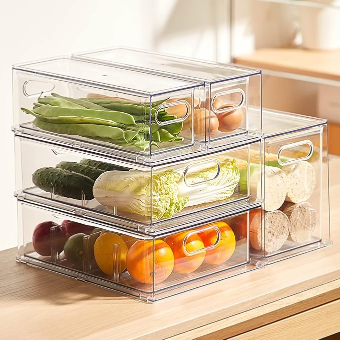 MineSign 4 pack Stackable Refrigerator Organizer Bins Pull-Out Drawers