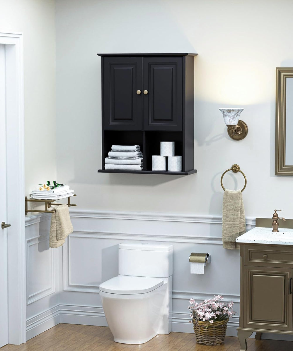 HAIOOU Bathroom Wall Cabinet with Motion Sensor Light, 23.6 Inch - Black