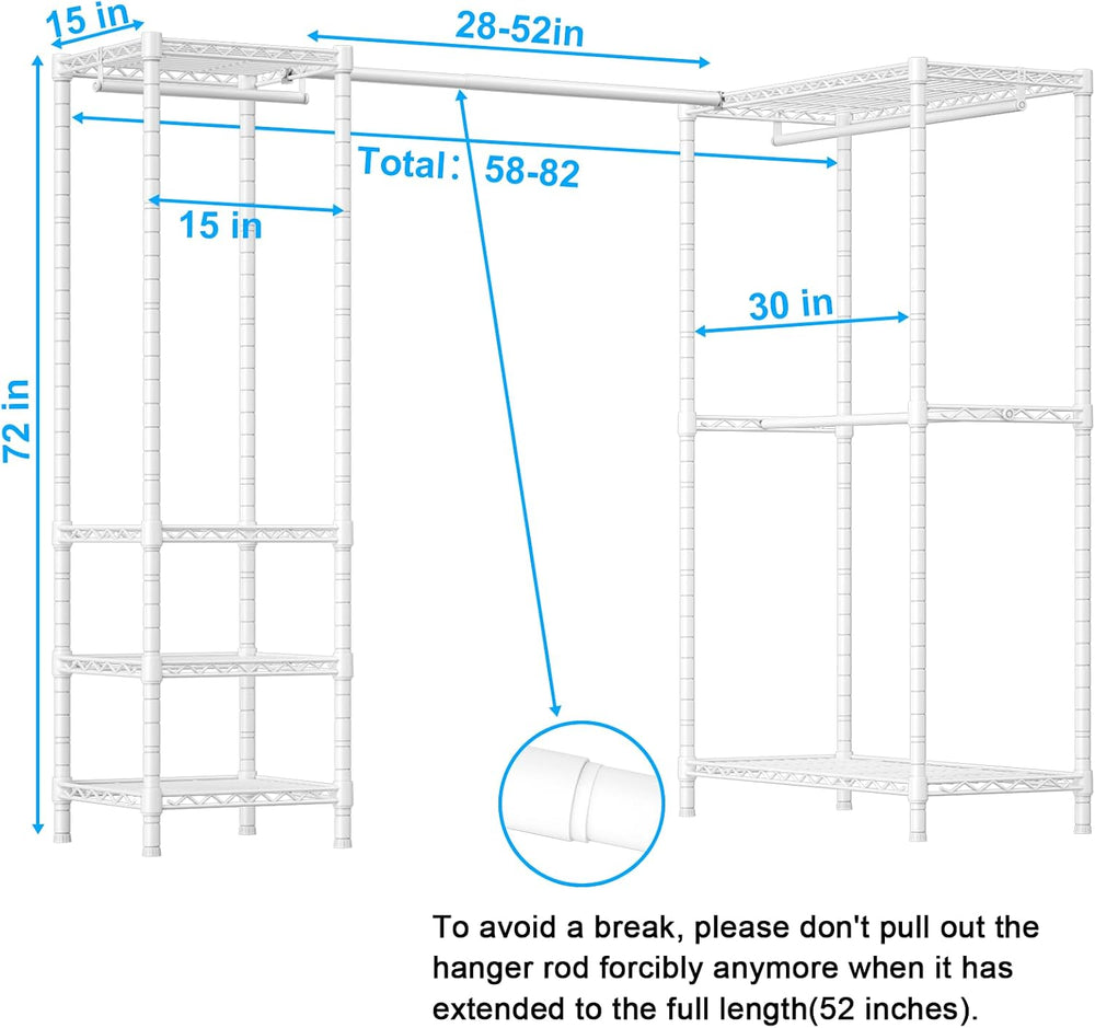 ULIFHOME E10L L-Shaped Clothes Rack for Corner(With Expandable Hanger Rod)Hea...