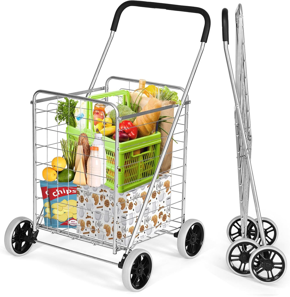 IRONMAX Grocery Shopping Cart, Foldable Heavy Duty Utility Cart w/Large Wheel...