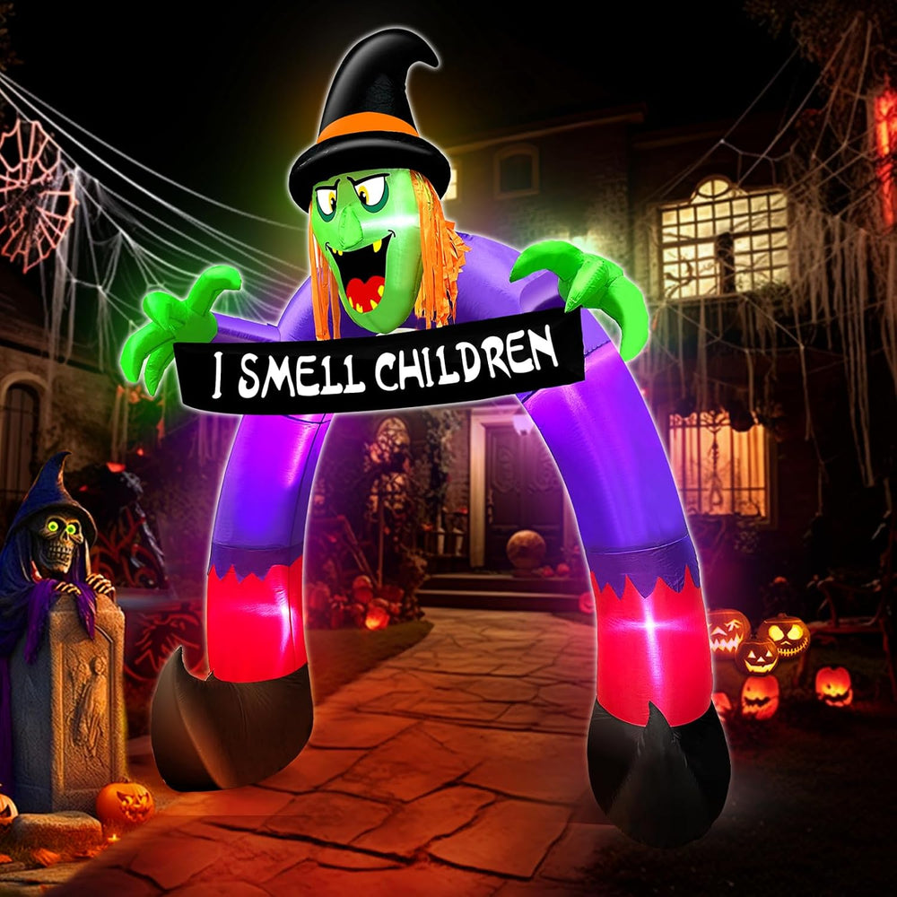 8Ft Halloween Inflatables Outdoor Decorations Witch Holds Banner Archway