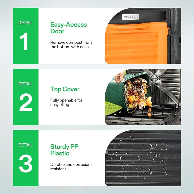 VIVOSUN Compost Bin 80Gallon, Outdoor Composter W/Large Capacity & Easy