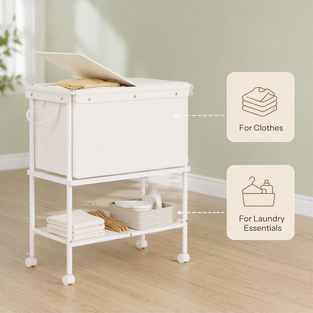 HOOBRO Rolling Laundry Cart with Lid & Shelf, 2-Tier Laundry Basket