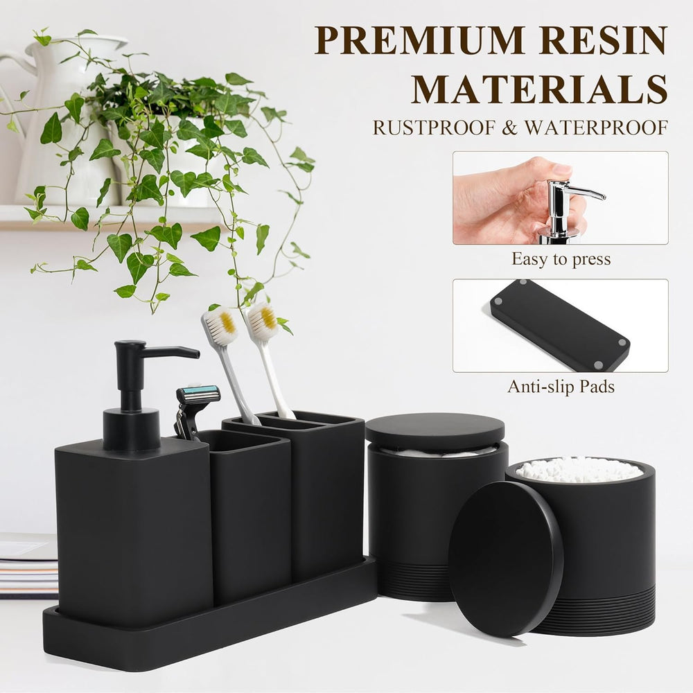Bathroom Accessories Set, 6 Piece Soap Dispenser Set - Matte Black
