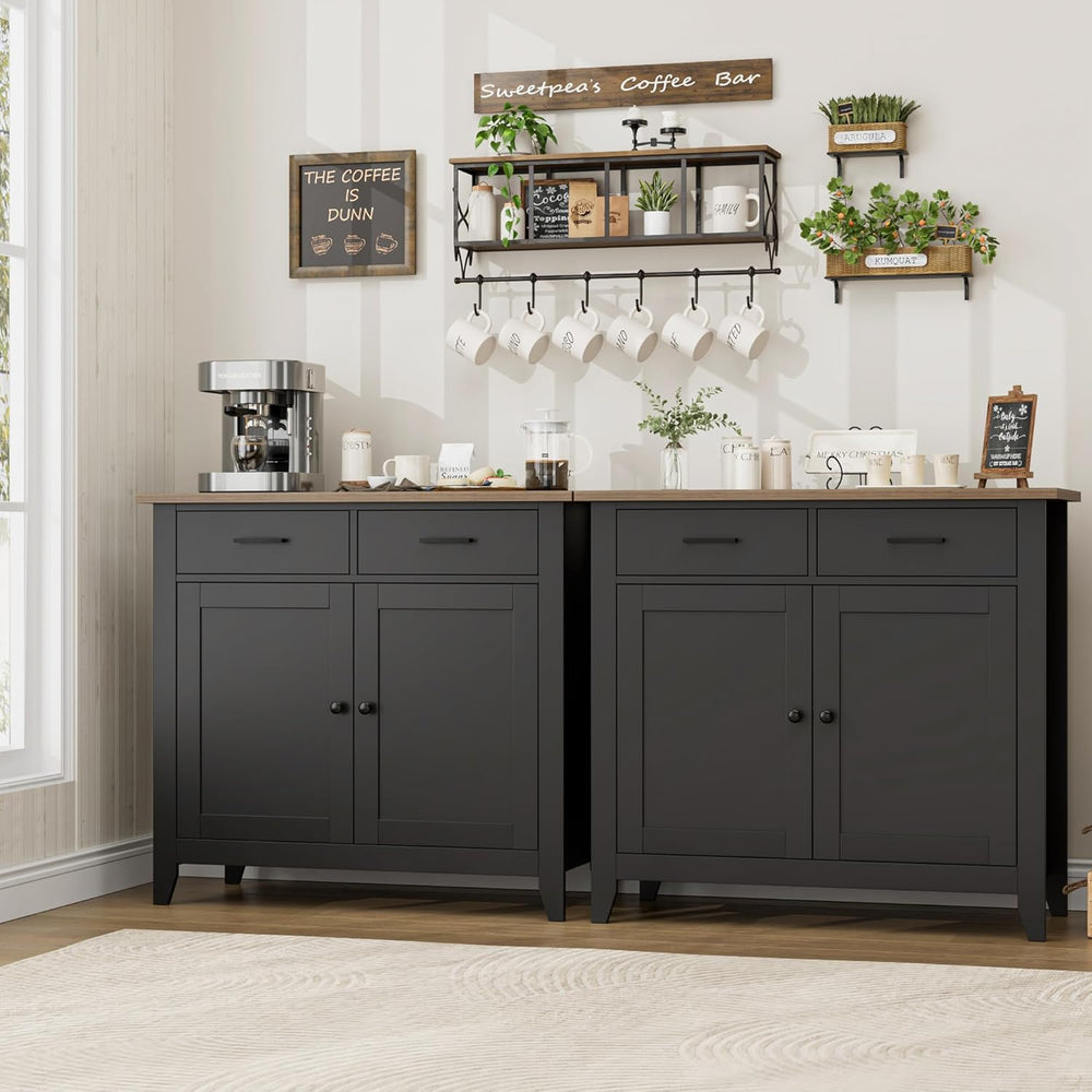HORSTORS Farmhouse Kitchen Storage Cabinet, Small Buffet, Coffee Bar, Black