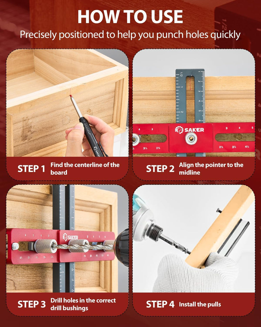 Saker Cabinet Hardware Jig, Cabinet Handle Doweling Template Tool