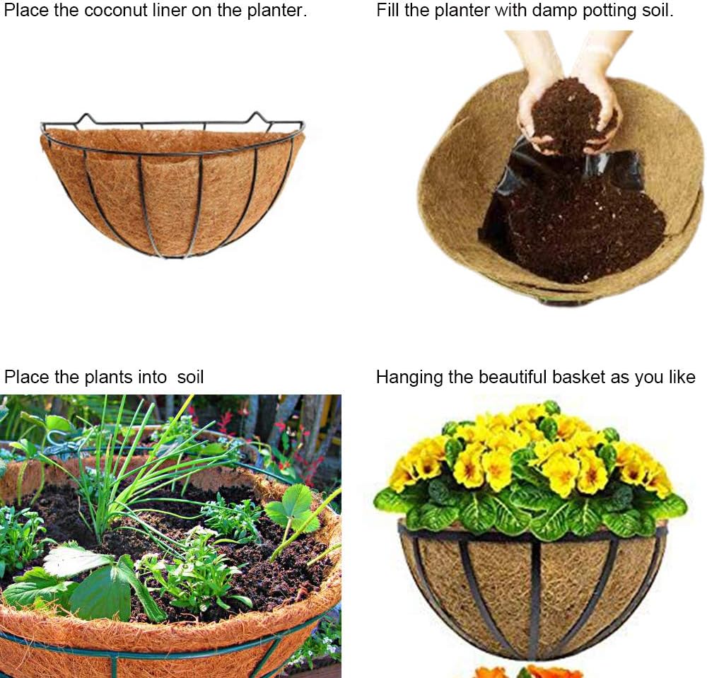 4 PCS 14" Half Round Coco Liner Pre-formed Replacement Planter Insert