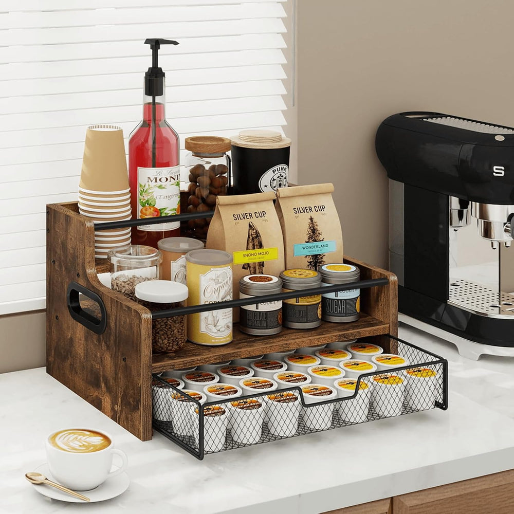 Homode Coffee Syrup Organizer Rack, 3-Tier 8 Bottles Syrup Stand