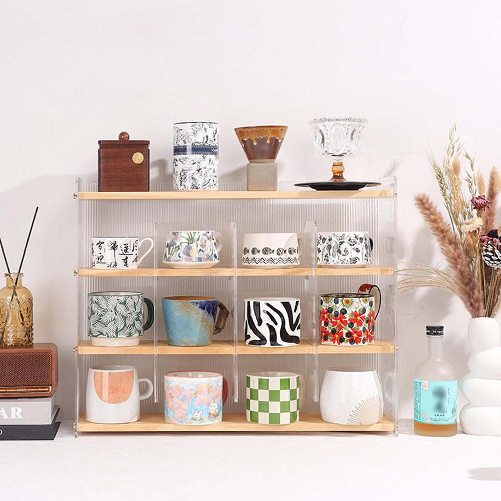 Mug Shelf 4-Tier Walnut Coffee Cup Displays,Kitchen Spice Storage