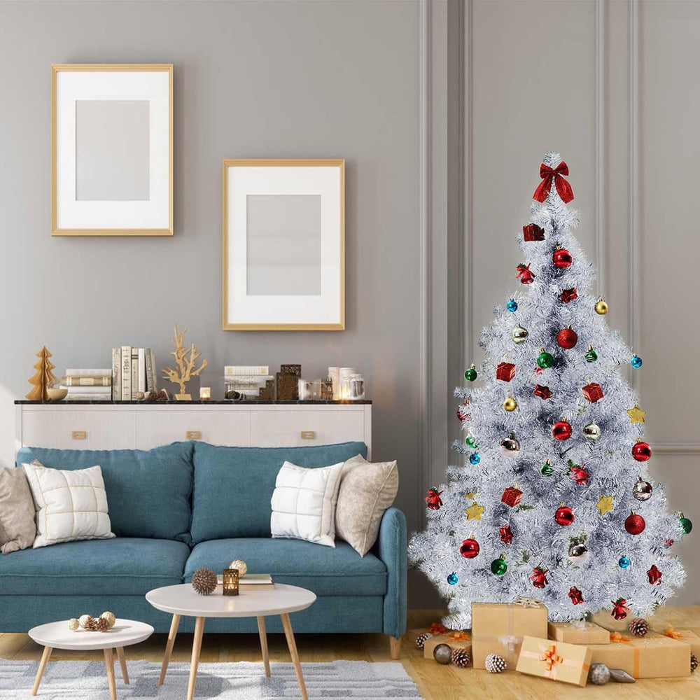 Silver Christmas Tree, 6ft Artificial Tinsel Christmas Tree for Home Decorati...