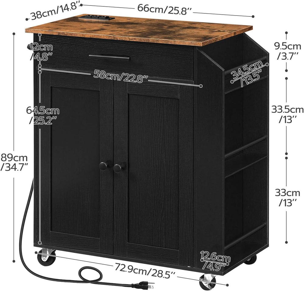 HOOBRO Kitchen Island with Power Outlet, Storage Island with Spice Rack and D...