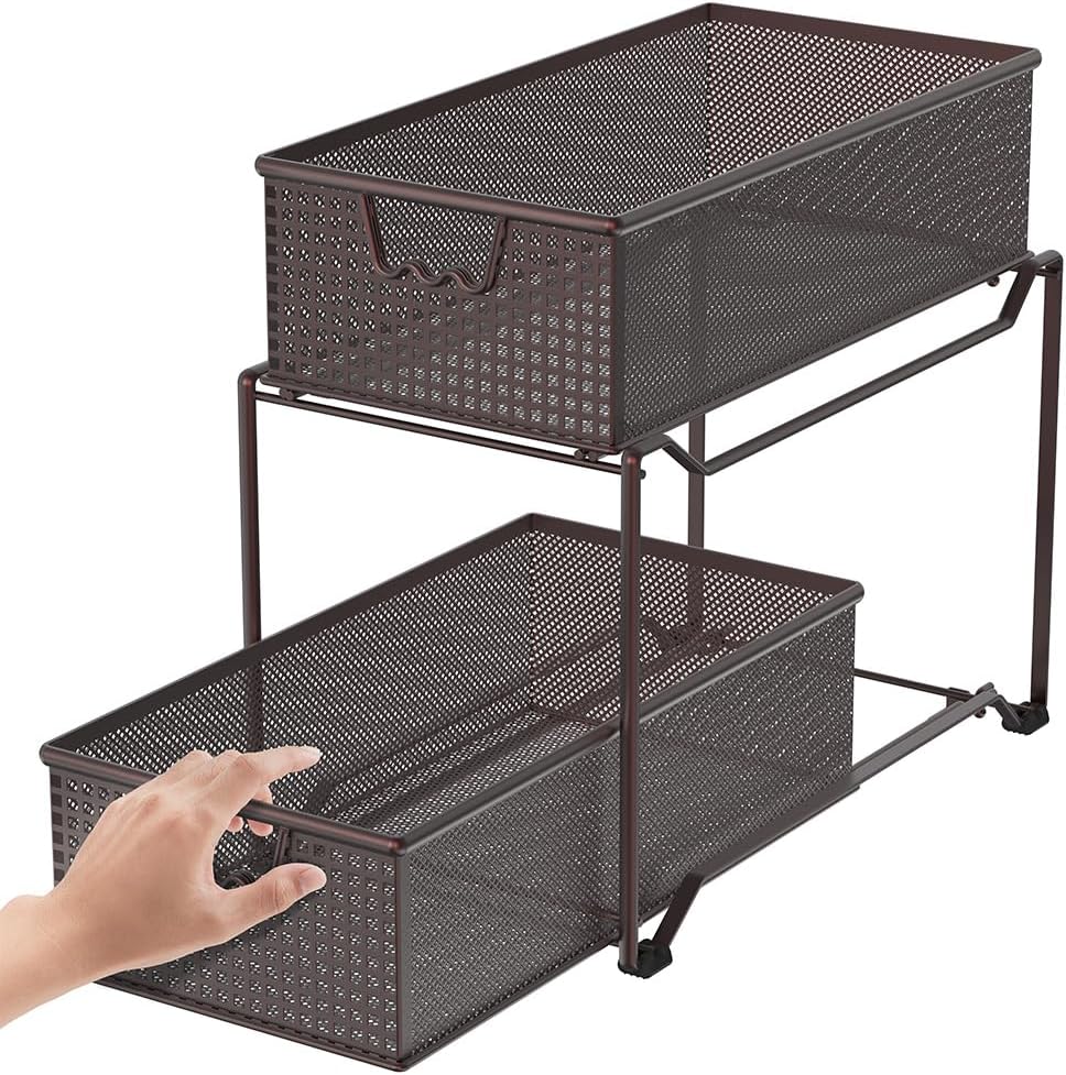 Deco Brothers 2 Tier Bathroom Storage Organizer with Pull-Out Drawer Bronze