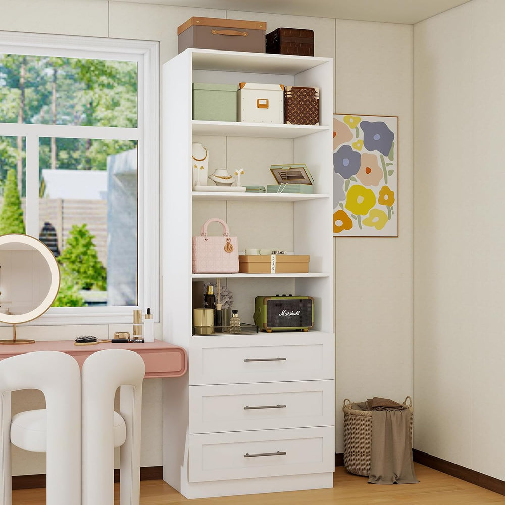Closet System with 3 Drawers & 4 Shelves, Wood Closet Organizer System wi...