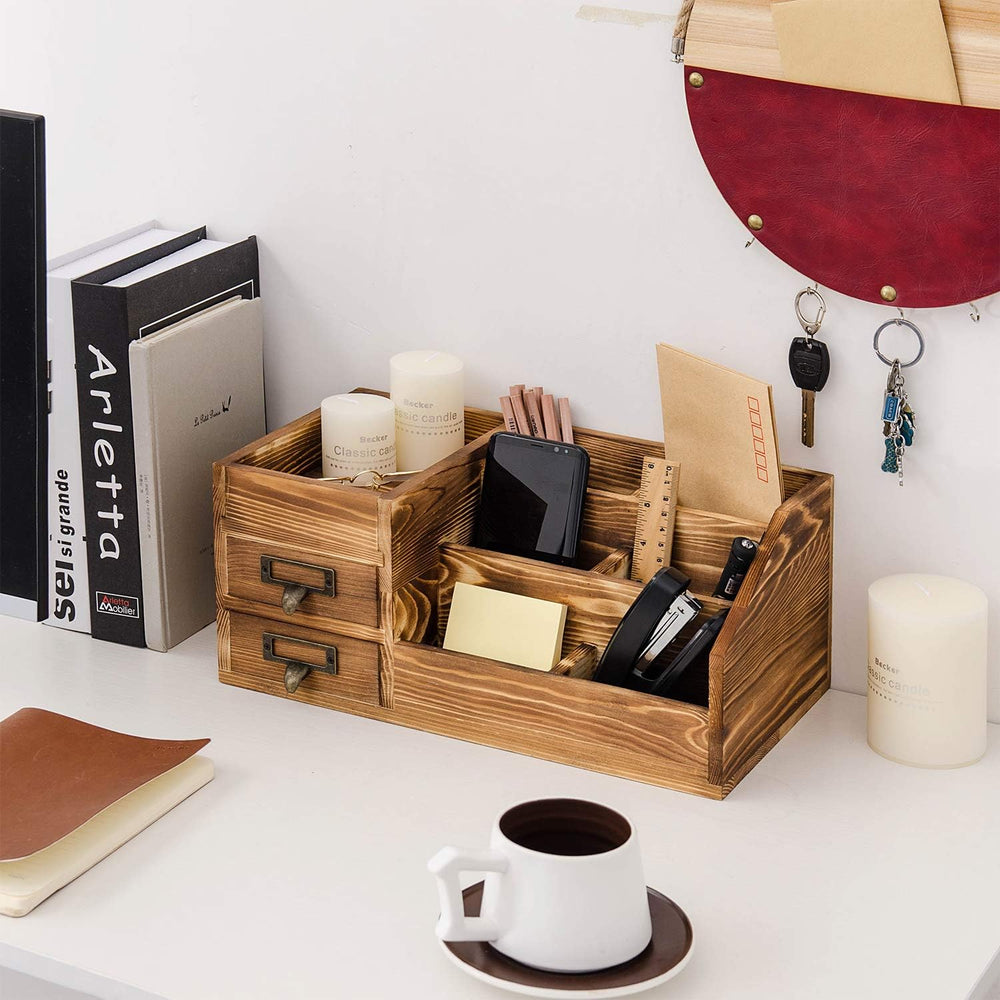 Liry Products Rustic Wooden Desktop Organizer Office Supplies Brown Tabletop ...