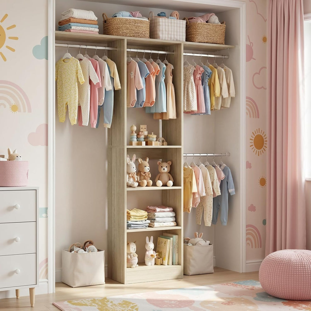 Cyclysio 4FT Closet System for Small Space, 80"H, White Oak