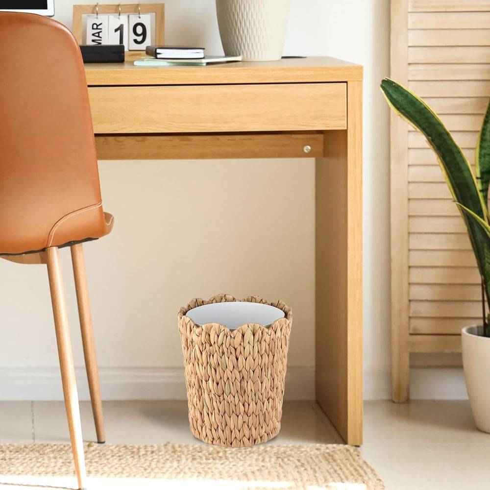 2.6 Gallon Scalloped Edge Wicker Waste Basket with Removable Plastic Liner, H...