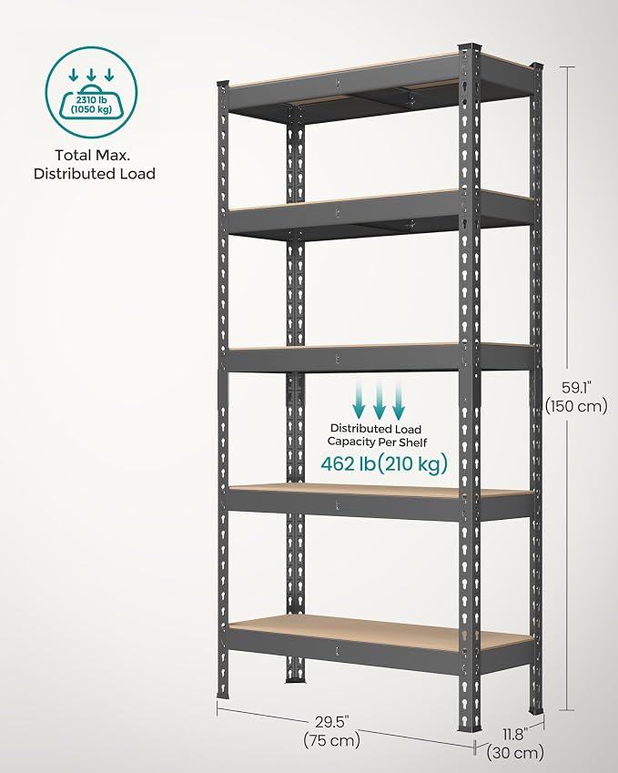SONGMICS 5-Tier Storage Shelves, Load 2310 lb, Boltless Assembly, Adjustable ...