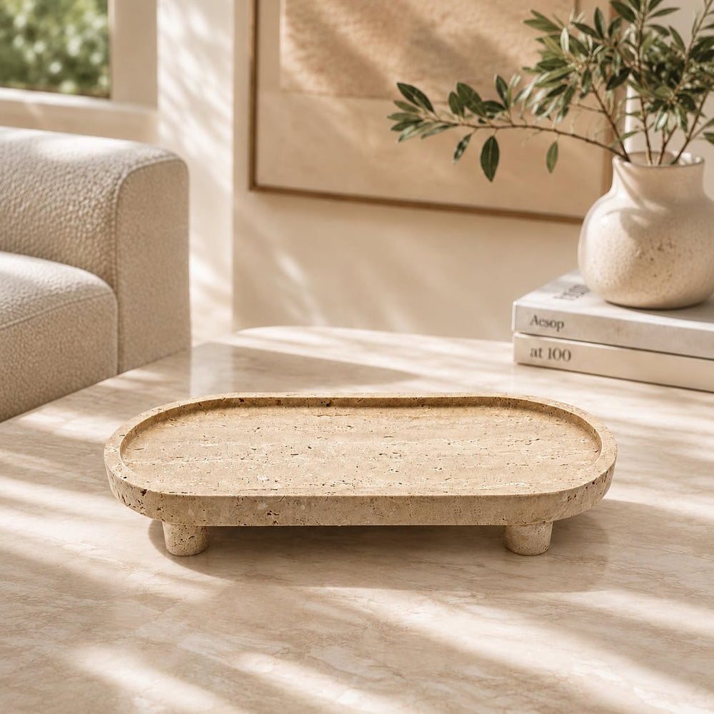 Natural Travertine Tray, Decorative Trays for Bathroom Counter, 11.81 x 5.91 ...