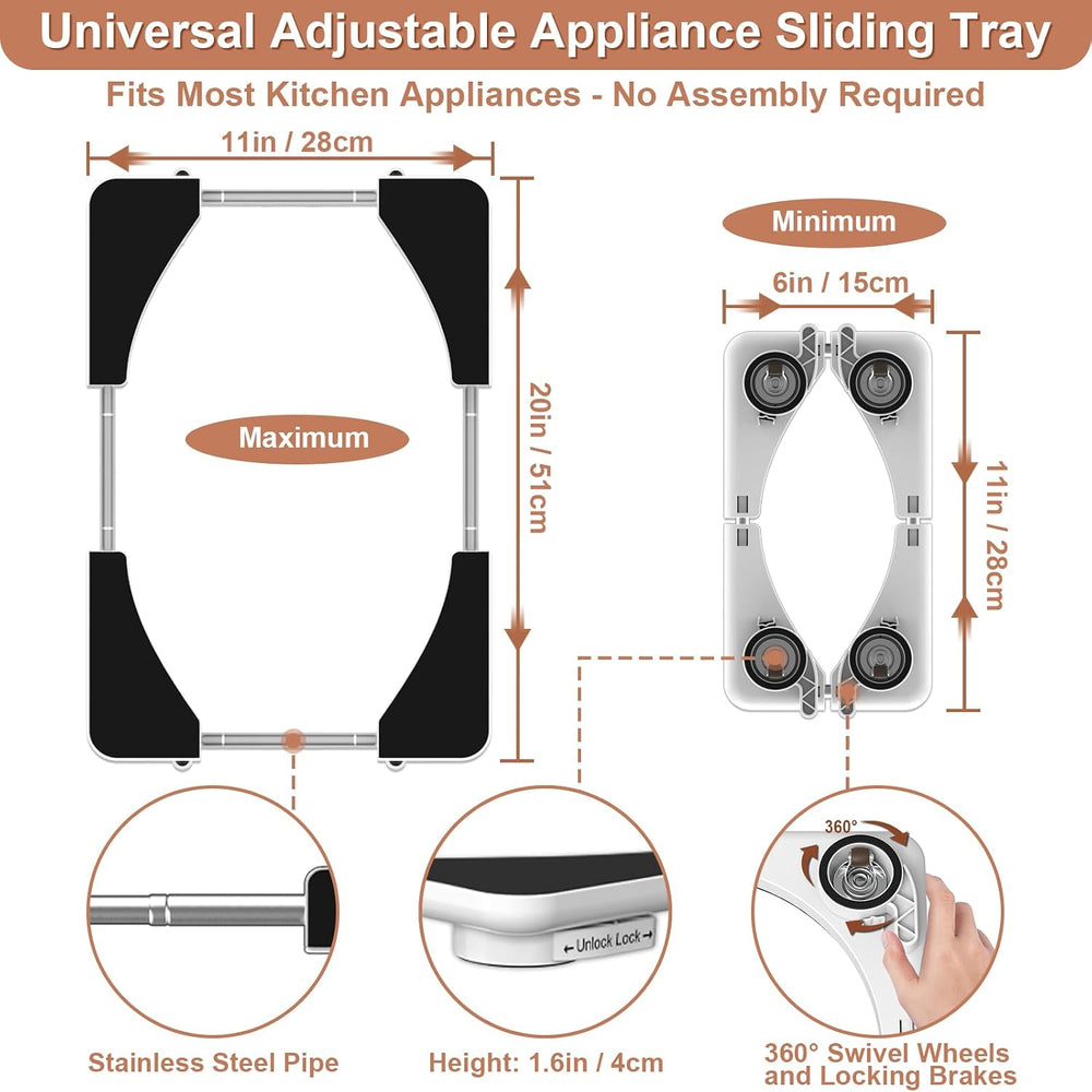 Adjustable Appliance Slider Tray - Expandable 6" x 11"- 11" x ...
