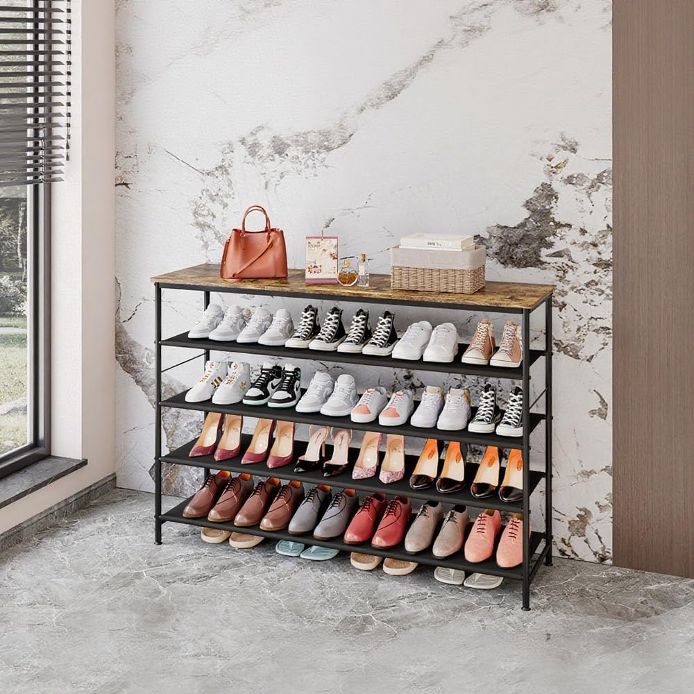 INGIORDAR 4 Tier Long Shoe Rack Storage Organizer Shelf for Closet Entryway