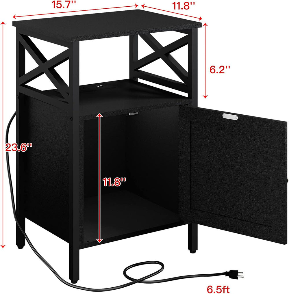 End Table with Charging Station, Side Table with Power Outlet & USB Ports